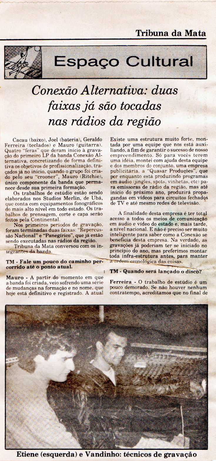 Reportagem Tribuna da Mata sobre duas faixas da Conexão Alternativa nas rádios da região